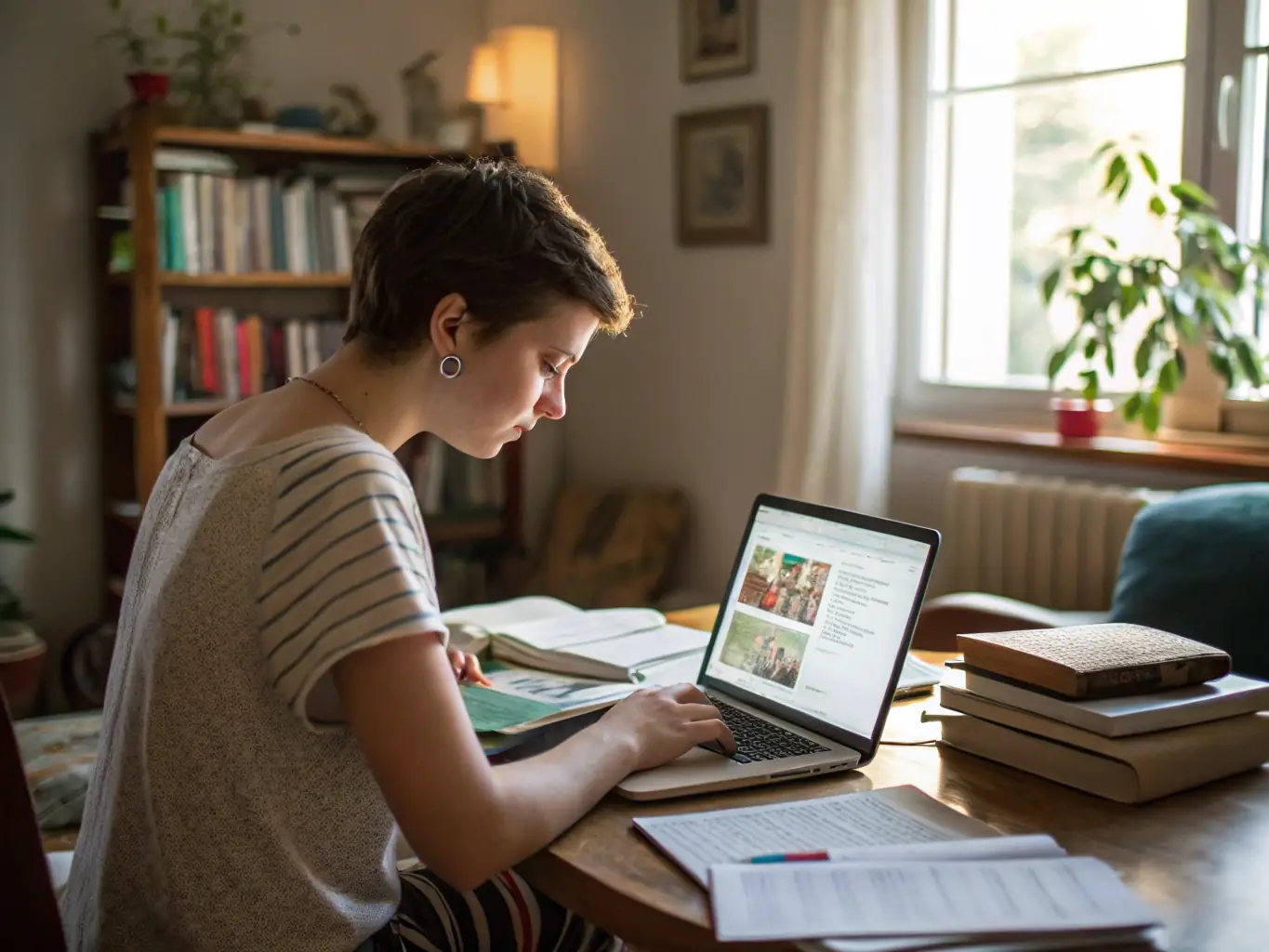 A student participating in an online music lesson, interacting with the instructor via video call, demonstrating the convenience of online learning at Tinglescroll Music Centre.